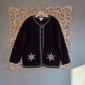 Vintage Eminent 100% Boiled Wool Full Zip Sweater Cardigan Jacket Snowflakes -1X